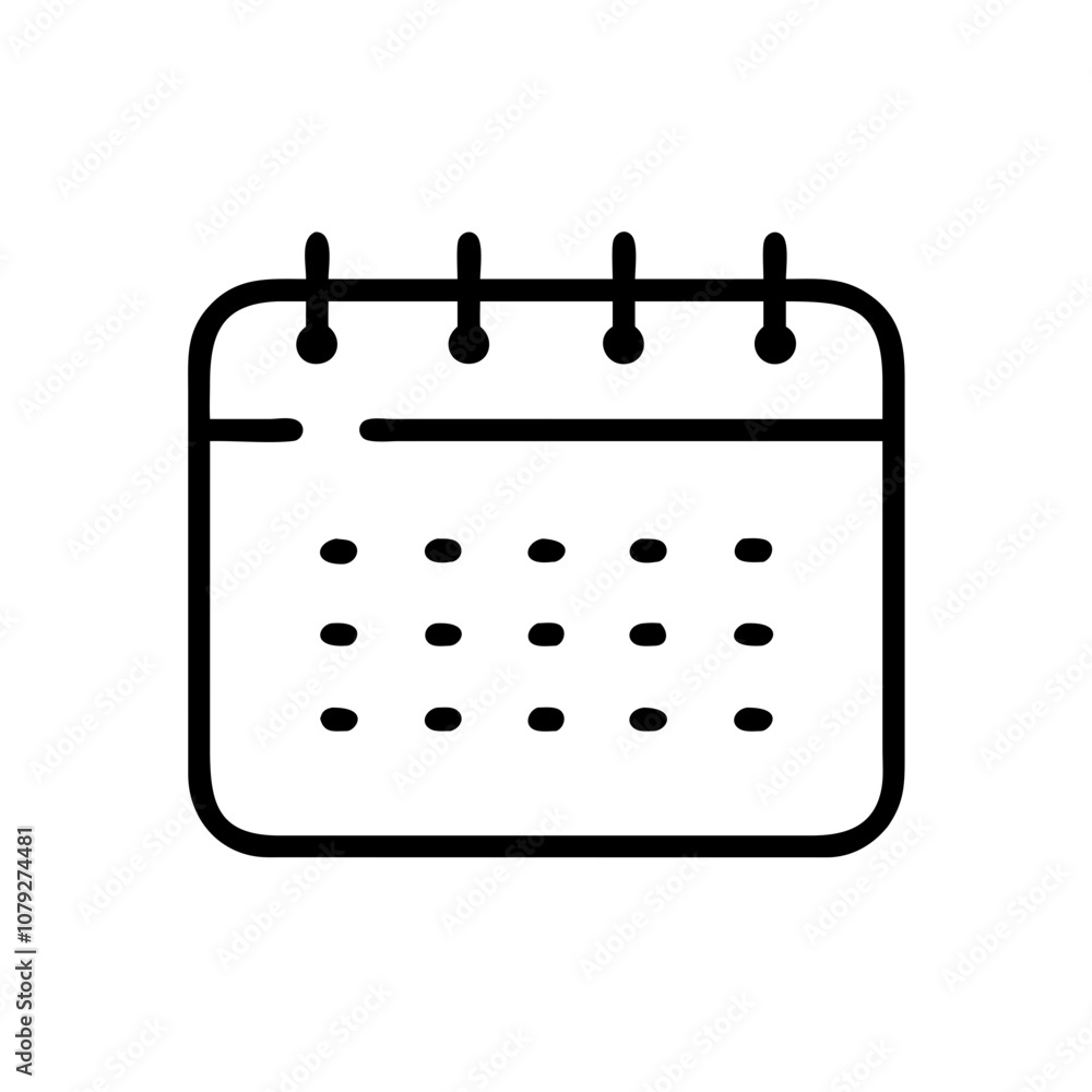 Poster a simple vector icon depicting a calendar with three rings at the top, showcasing a grid layout of d