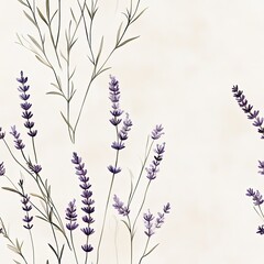 A delicate illustration of lavender flowers and green leaves against a soft, neutral background, conveying calmness and nature's beauty.