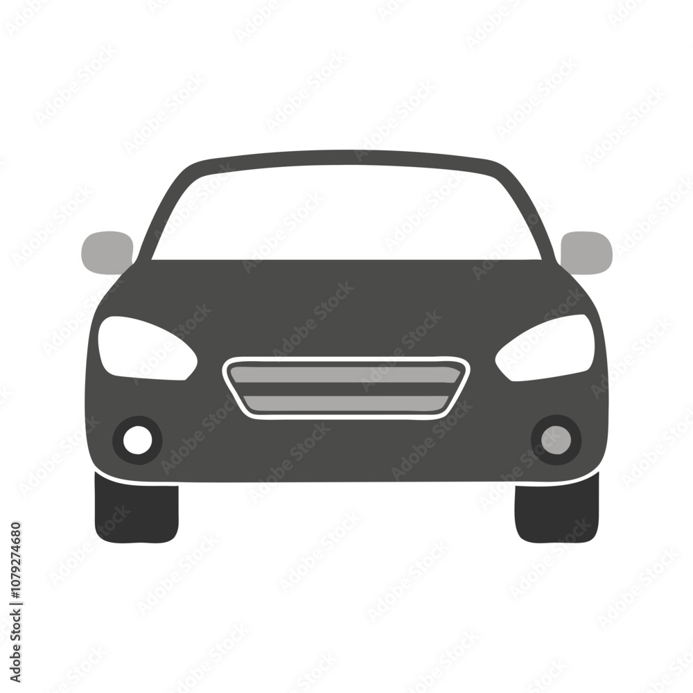 Poster vector icon representing the front view of a generic car silhouette, illustrating its design element