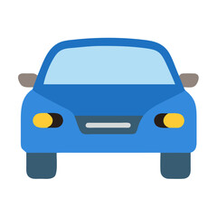 Vector icon of a blue car front view, showcasing a simple, modern design, perfect for automotive graphics, web applications, and transportation-themed illustrations