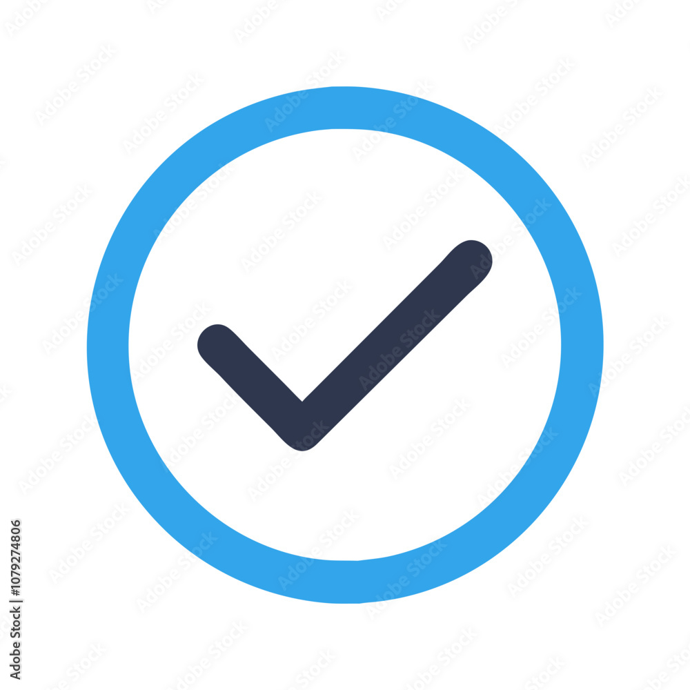 Poster this vector icon features a blue circular design with a bold check mark in the center, symbolizing c