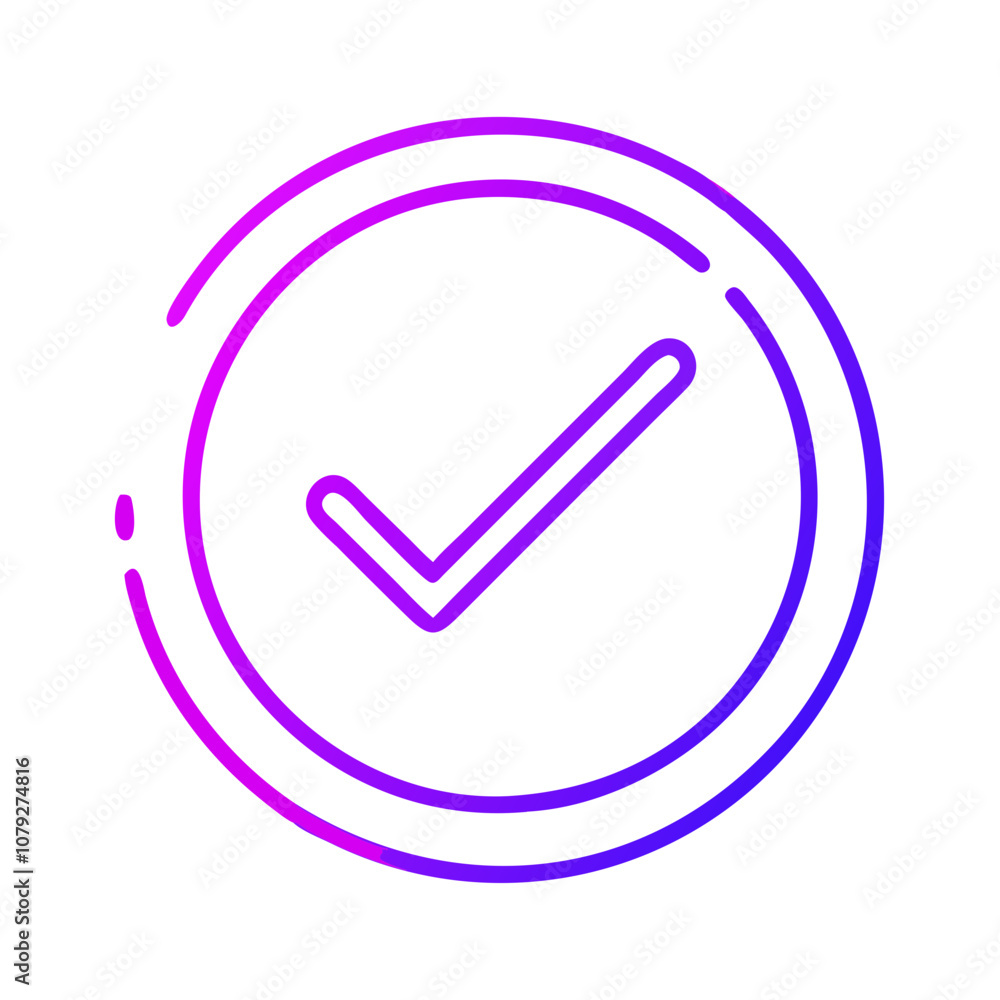 Poster a modern vector icon featuring a check mark enclosed in a circular outline, designed with a gradient