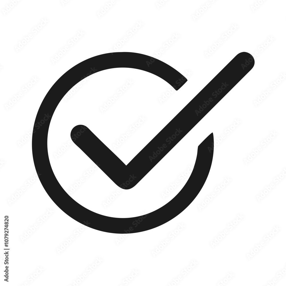 Poster a simple vector check mark icon representing approval or confirmation in digital design and user int