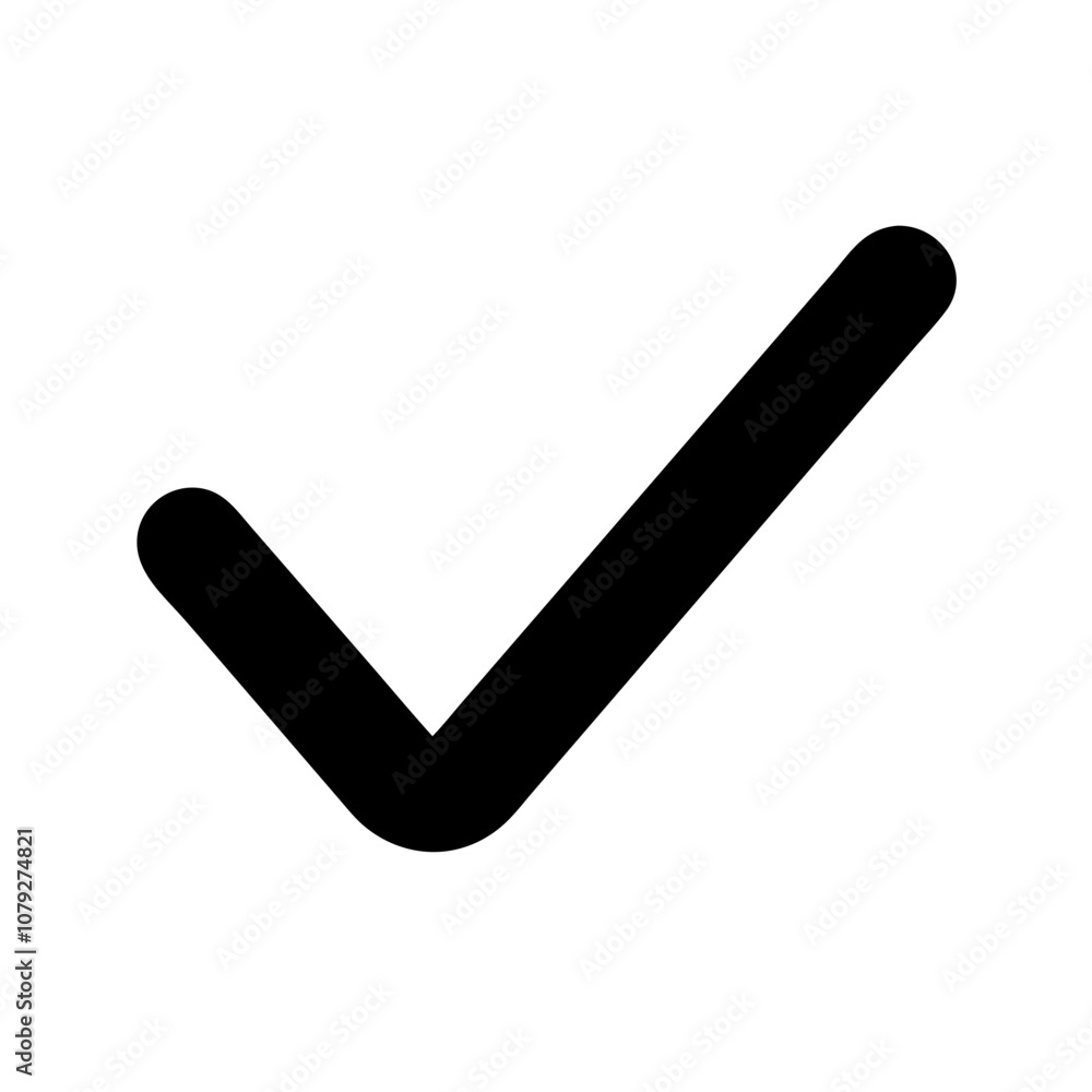 Poster a bold vector check mark icon representing confirmation, approval, or completion, suitable for vario