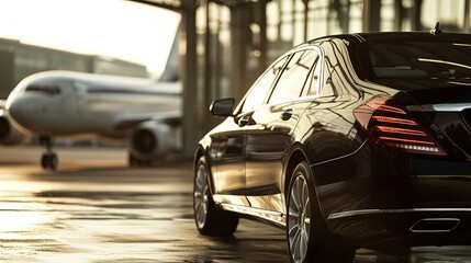 Luxury vehicle awaits passengers at the airport for a premium travel experience