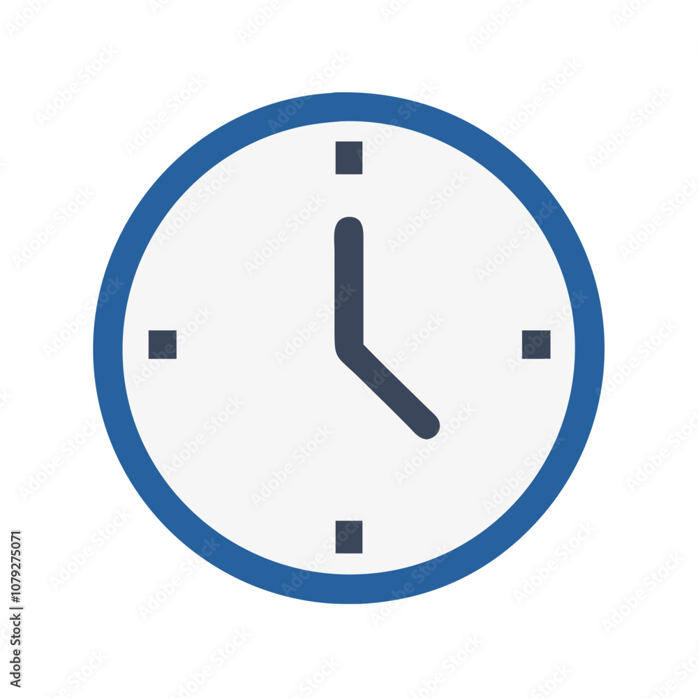 Poster a simple vector icon depicting a modern clock design with a blue outline and minimalist features, su