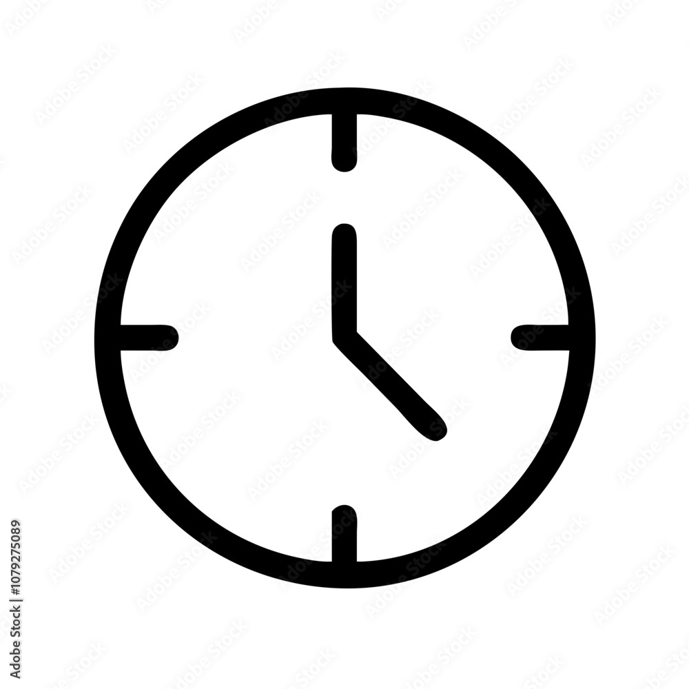 Poster simple vector icon depicting a minimalist clock face with hour and minute hands, ideal for design pr