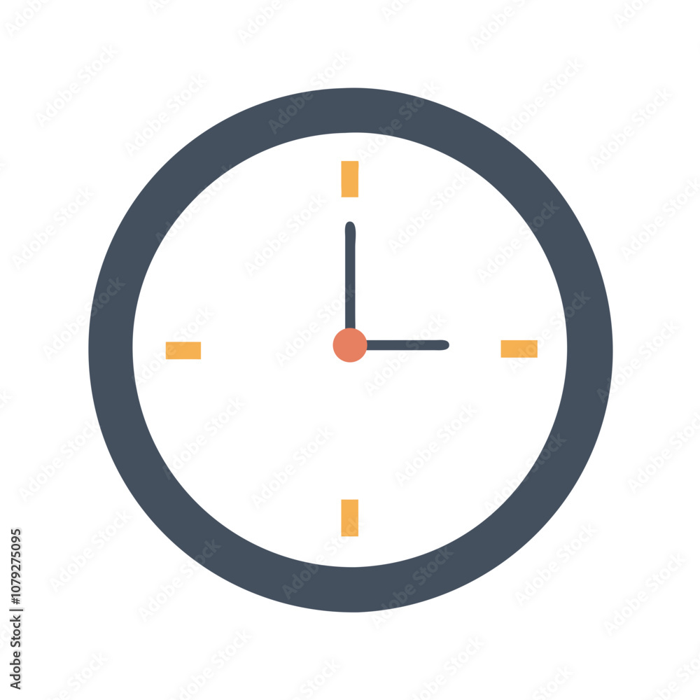 Poster vector icon of a clock displaying a simple design with a round shape, featuring hour and minute hand