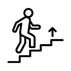 Vector icon depicting a person actively climbing stairs, representing progress, movement, and determination in a minimalistic style