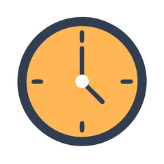 A simple vector icon of a clock, showcasing the time in a modern style, emphasizing clarity and functionality in design for various applications related to timekeeping