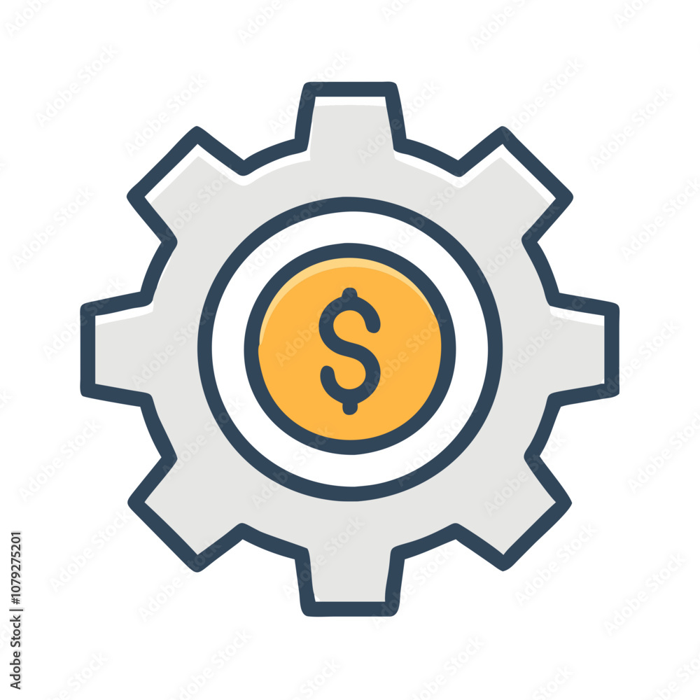 Poster a vector icon representing a cogwheel combined with a dollar sign, symbolizing the integration of fi