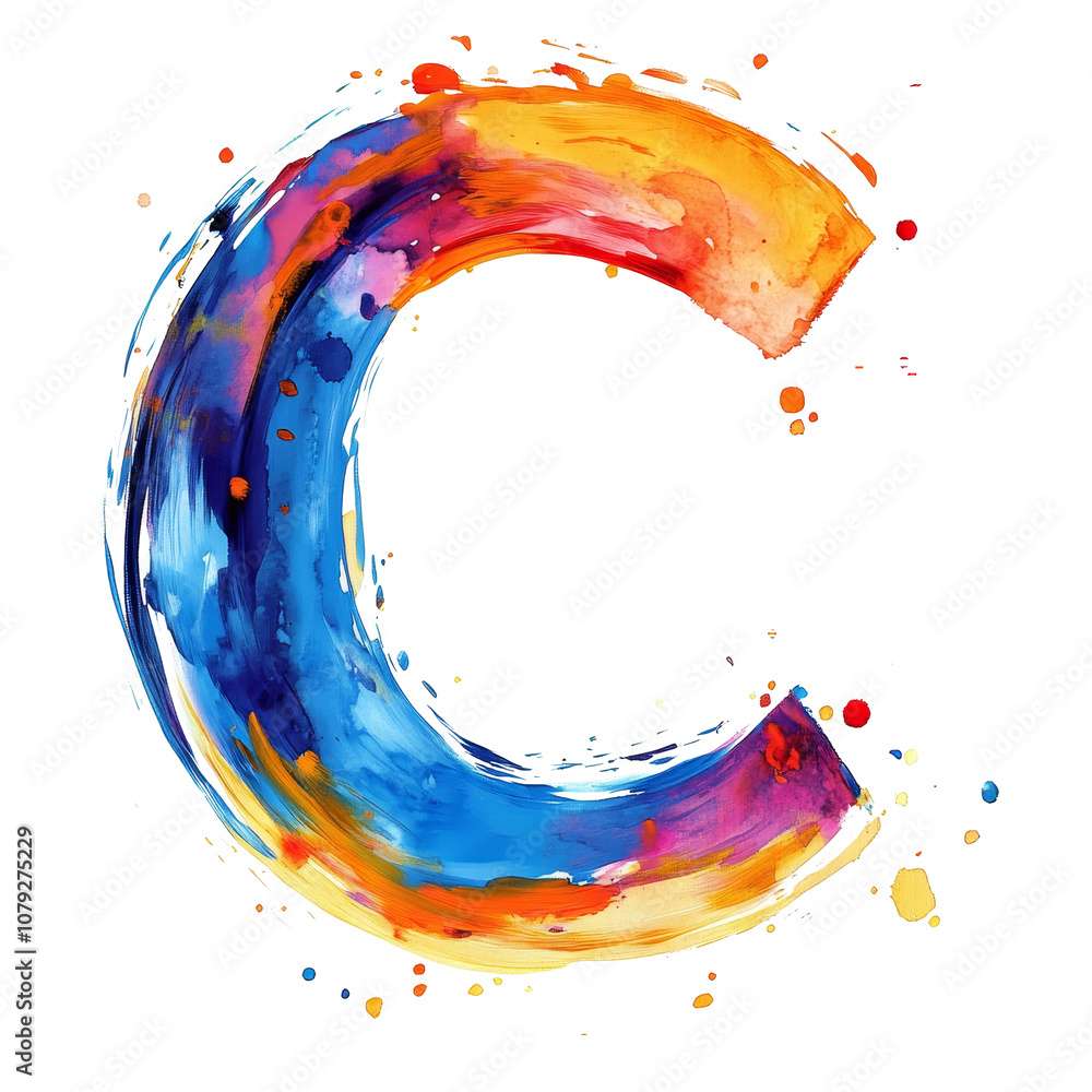 Poster bright and colorful artistic representation of the letter c created with vibrant paint strokes on a 