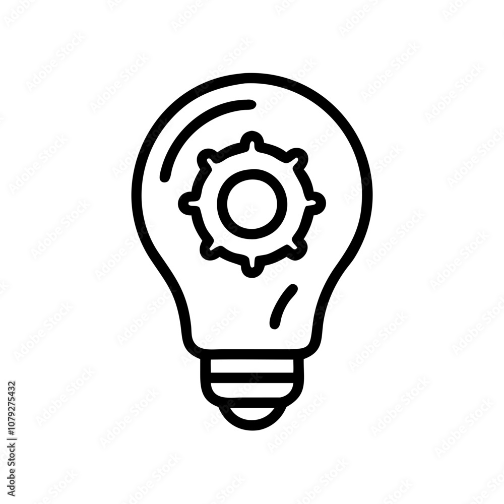 Poster vector icon depicting a light bulb designed with a gear element, symbolizing innovation and creativi