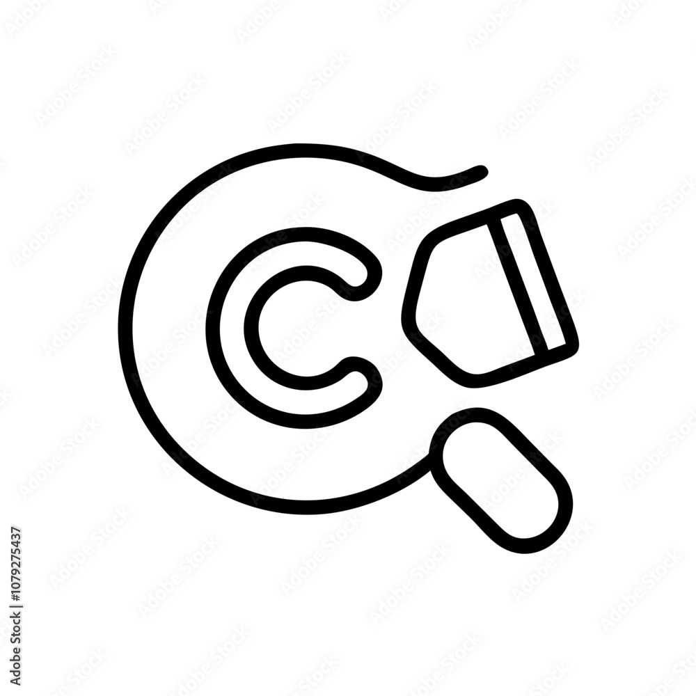 Poster vector icon featuring a magnifying glass examining a letter or symbol, representing search, analysis