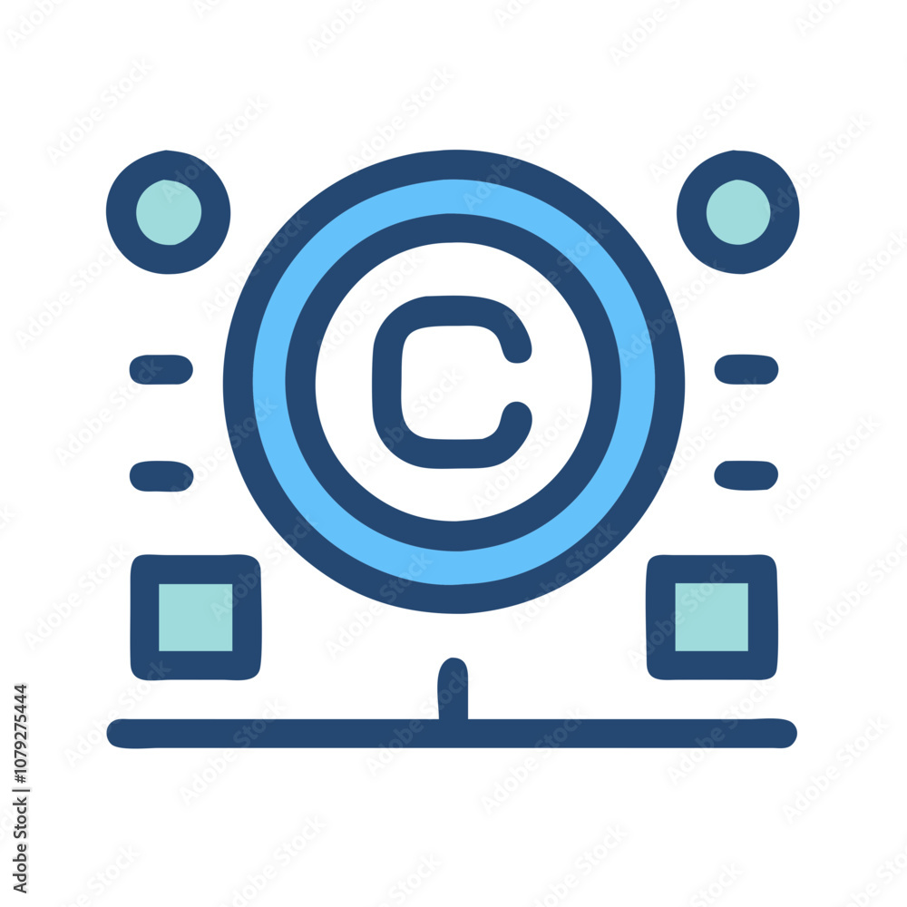 Poster a vector icon representing copyright, featuring a circular design with the letter c at the center, s