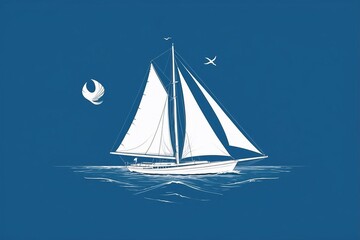 Naklejka premium Minimalist Logo Featuring a White Sailboat on a Deep Blue Background