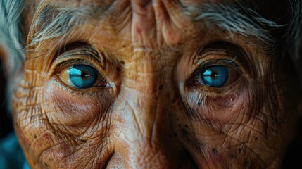 Against vibrant backgrounds, a dignified grandma's peaceful smile radiates with the serenity and fulfillment of a life well-lived