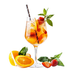 Fresh sparkling summer cocktail isolated on transparent background.