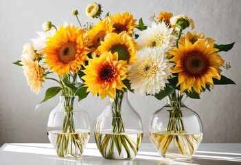 vivid floral arrangements bright blooms set crisp simple minimalist background striking visual appeal, flower, petal, color, leaf, greenery, botanical