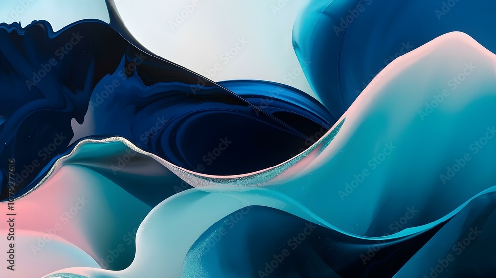 Aufkleber abstract fluid art featuring dynamic waves of deep blues and soft pastels, creating a captivating vi