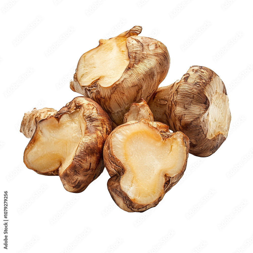 Poster fresh sunchokes isolated on a transparent background, showcasing their unique shape and texture for 