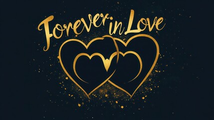 A romantic anniversary card with a silhouette of two intertwined hearts, decorated with gold accents and a simple "Forever in Love" message.