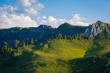 Gurnigelpass, beautiful Alpine landscapes, green mountains in Switzerland