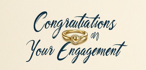 A romantic engagement card with a simple gold ring illustration, and a heartfelt "Congratulations on Your Engagement" message in cursive.