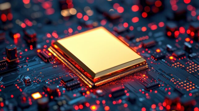 Golden microchip illuminating circuit board: advanced technology and innovation
