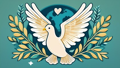 celebrating world day of peace dove and olive branch illustration