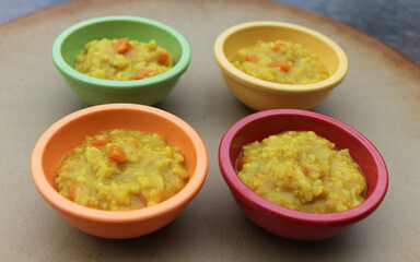 Moong Dal kitchari lentils and basmati rice with spices Indian one pot meal nutritious background