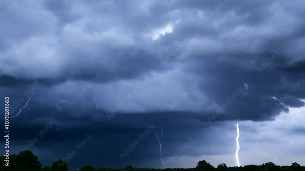 Aufkleber dark cumulonimbus clouds with approaching thunderstorms at dusk generative ai