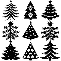 Obraz premium Christmas Tree silhouette, tree silhouette , christmas tree silhouette vector, Silhouette Christmas Tree Stencil Vector Bundle 