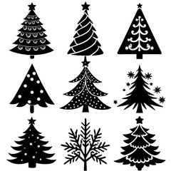 Fototapeta premium Christmas Tree silhouette, tree silhouette , christmas tree silhouette vector, Silhouette Christmas Tree Stencil Vector Bundle 