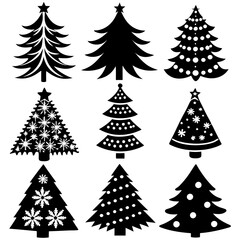 Obraz premium Christmas Tree silhouette, tree silhouette , christmas tree silhouette vector, Silhouette Christmas Tree Stencil Vector Bundle 