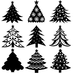 Obraz premium Christmas Tree silhouette, tree silhouette , christmas tree silhouette vector, Silhouette Christmas Tree Stencil Vector Bundle 