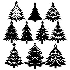 Christmas Tree silhouette, tree silhouette , christmas tree silhouette vector, Silhouette Christmas Tree Stencil Vector Bundle 