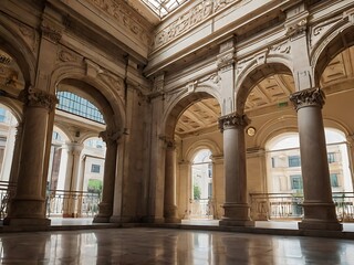 Obraz premium A View of the Interior of an Ornate Building with Arched Colonnades