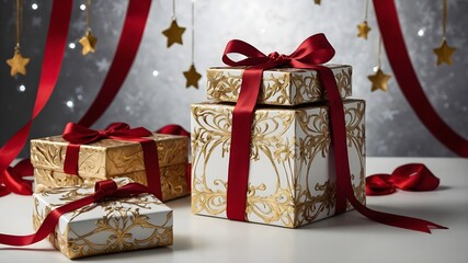 Naklejka premium Elegante Geschenkverpackungen in winterlicher Atmosphäre