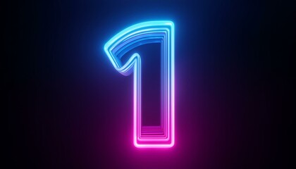 3d render number one glowing in the dark pink blue neon light