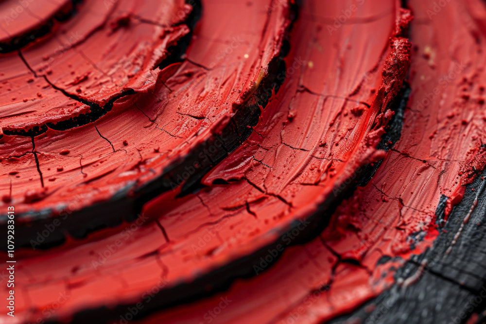 Poster intricate red spiral patterns crafted from layered materials, showcasing textures and details that c