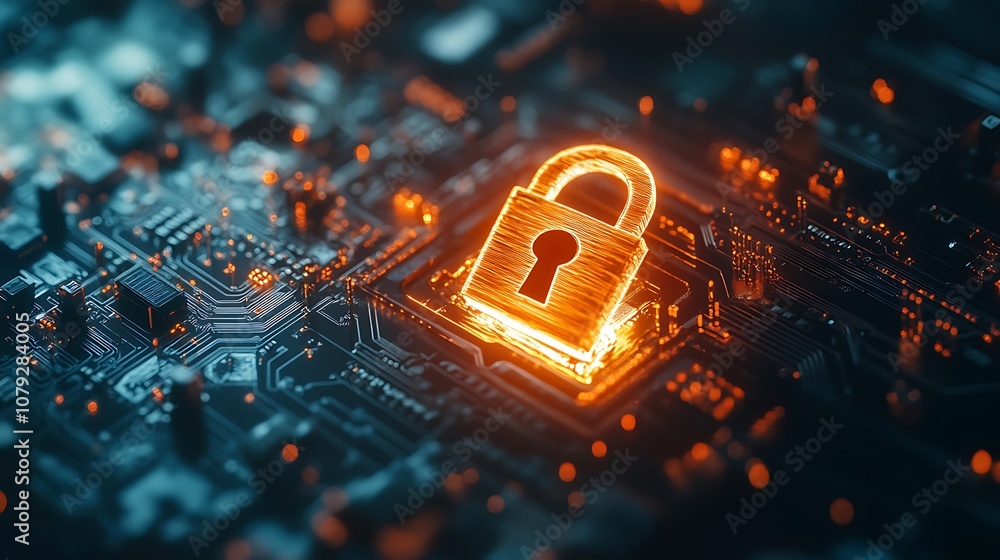 Poster glowing digital lock symbolizing secure encryption in the digital era