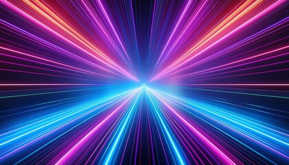 Fototapeta premium vibrant neon light rays background glowing blue and purple lines in space tunnel