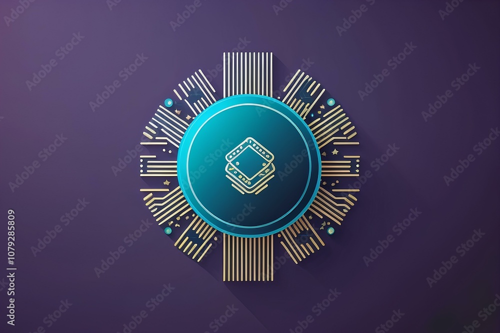 Aufkleber sleek visualization of a futuristic processor showcasing a radiant blue center and symmetrical patte