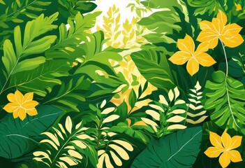 Fototapeta premium vibrant nature inspired clipart collection lush colorful diverse plant life perfect decorative educational projects, greenery, plants, flora, leaves, trees