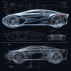Naklejka premium CAD drawing of a futuristic car