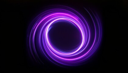 Obraz premium neon shiny light ring bright purple swirl in motion illuminated on black