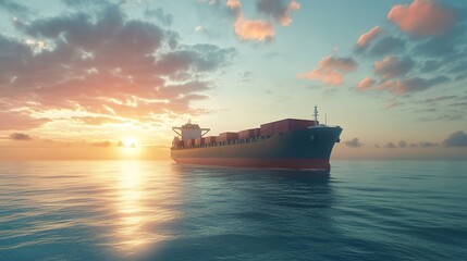 Obraz premium Exploring the tranquil beauty of cargo ships navigating serene waters at sunset