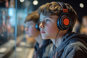 Curious students explore technology at an interactive exhibit in 2023