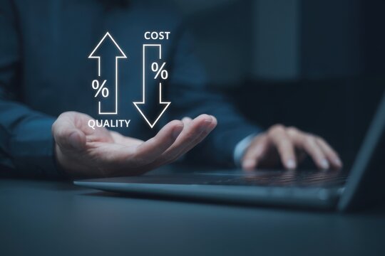 Cost reduction concept. Quality increase and cost optimization for products or services to improve and enhance company performance. Successful corporate strategy and management. Effective business